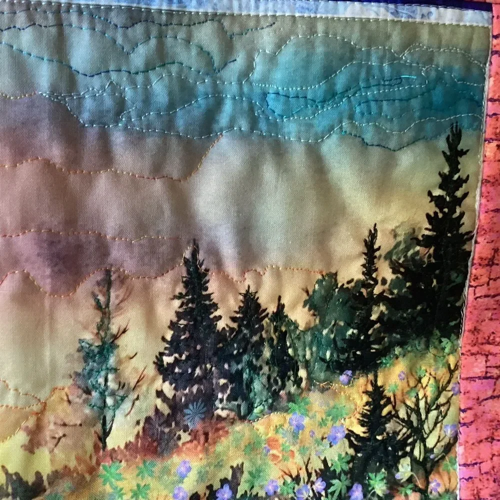 NWT. Hand Crafted Colorful Landscape Quilted Wall Hanging